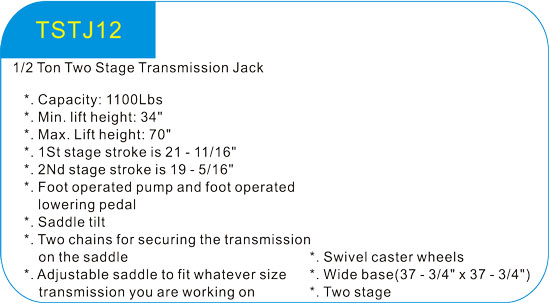 1/2 Ton Two Stage Transmission Jack